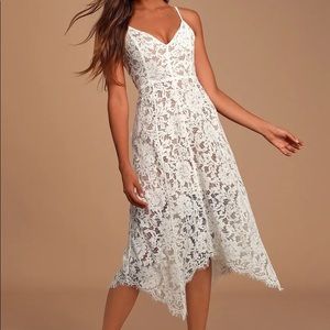 Lulu’s One Wish White Lace Midi Dress